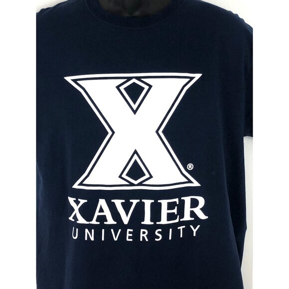 Xavier University T Shirt Mens Size Medium Navy Blue Short Sleeve Musketeers - Picture 4 of 5
